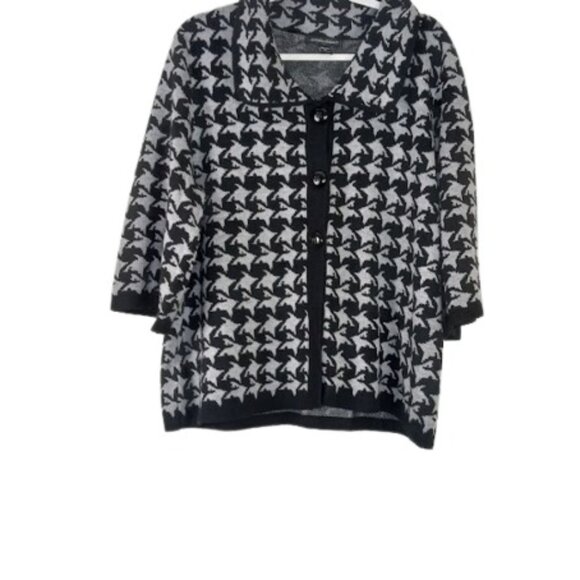 Designer Originals Womens Cardigan Sweater Gray Black Houndstooth Plus 1X - Picture 1 of 3
